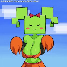 1girls 2024 animated bouncing_breasts breasts cheerleader closed_eyes_smile elbow_gloves female gloves humanoid mario_(series) mimi_(super_paper_mario) nintendo paper_mario sleepiitreat solo solo_female super_paper_mario