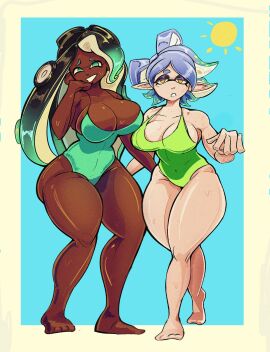 bananawithas breasts female inkling marie_(splatoon) marina_(splatoon) octoling splatoon splatoon_2 swimsuit