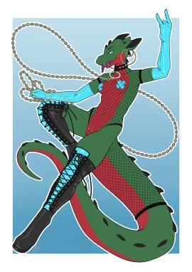 absurd_res alpha_channel anthro boots breasts chains clothing doodlelu1992 female fishnet_clothing footwear hi_res legwear nipple_tape pasties rhys scalie tape thigh_boots thigh_highs welshyrhys