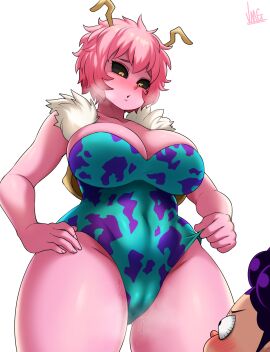 1boy 1girls big_breasts breasts cameltoe female from_below hero_outfit_(mha) hi_res jmg large_breasts leotard male mina_ashido minoru_mineta my_hero_academia pink-haired_female pink_body pink_hair pink_skin pussy solo_focus thighs