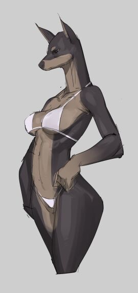 1girls bikini breasts dobermann dog_ears dog_girl female furry furry_female furry_only original puk puk_(puk_2020) solo white_bikini