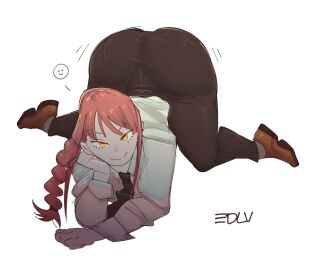 1girls all_fours ass big_ass bubble_ass bubble_butt chainsaw_man clothing edalv face_down_ass_up fat_ass female female_only huge_ass large_ass looking_at_viewer makima_(chainsaw_man) necktie pants pantylines png red_hair shirt shoes smile solo suit thick_ass thick_thighs top-down_bottom-up white_background wide_hips yellow_eyes