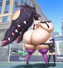 2girls ass big_ass big_breasts big_butt bigger_female breasts female female_focus generation_3_pokemon giantess huge_ass huge_boobs huge_breasts huge_butt human human_female larger_female light-skinned_female light_skin mawile mini_giantess multiple_females multiple_girls nintendo pokemon pokemon_(species) pokemon_trainer shorter_female smaller_female voluptuous voluptuous_female wowowo-chan