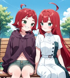 2girls aged_down ai_generated best_friends best_girl confusion female grandmother grandmother_and_granddaughter high_school_student hoyoai kimi_no_koto_ga_dai_dai_dai_dai_daisuki_na_100-nin_no_kanojo red_hair yakuzen_kusuri yakuzen_yaku yuri