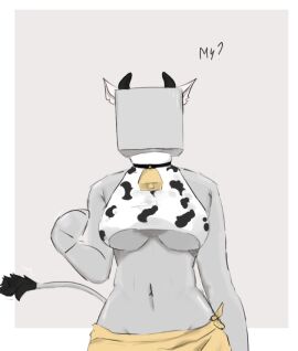 1girls 2d anthro anthro_female anthro_only beloushka breasts cat_ears cow_girl cow_horns cow_print cow_tail cowgirl cowgirl_outfit cube female female_only original original_character russian_text skirt solo towel underboob veiro vkontakte
