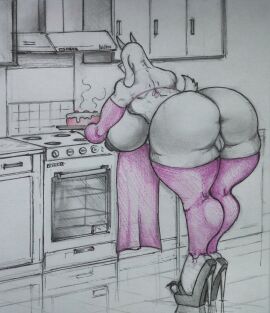 anthro apron areola ass big_ass big_breasts big_butt boss_monster_(undertale) bovid boysa_228 breasts cake caprine clothing dessert female food footwear genitals goat high_heels horn huge_ass huge_breasts huge_butt legwear mammal nikolai nipples pussy shoes solo thigh_highs toriel undertale undertale_(series)