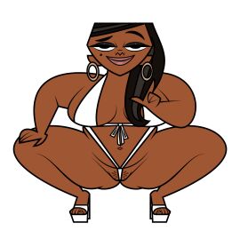 1girls 2d 2d_(artwork) accurate_art_style african_female bbw beauty_mark bedroom_eyes between_labia big_breasts bikini black_body black_hair breasts bush cartoon_network dark-skinned_female dark_skin earrings ebony eyeshadow feet female female_only high_heels hoop_earrings innie_pussy jk94 large_breasts large_thighs leshawna_(tdi) looking_at_viewer micro_bikini mole_(marking) mole_under_eye open_toe_shoes platform_heels posing posing_for_the_viewer pussy solo squatting total_drama_(series) total_drama_island white_background