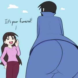 2d 2d_(artwork) 2d_animation 2girls animated ass ass_focus ass_to_viewer azumanga_daiou big_ass black_hair brown_hair dialogue english_text facesitting facesitting_pov female female_focus female_only huge_ass imminent_facesitting light-skinned_female light_skin long_hair low-angle_view meme no_sound nyamo_minamo_kurosawa panties_visible_through_clothing pantylines peanutman pov pov_facesitting sidelocks simple_background smile smiling tagme teacher text track_jacket track_pants track_suit video viewed_from_below worm's-eye_view yukari_tanizaki