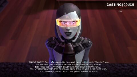 1boy 3d after_oral android betrayal casting_couch cock_hungry cum_on_face dark-skinned_male dark_skin dirty_talk edi female human_on_robot interracial male mass_effect oral penis prostitution robot robot_girl sexbot slushe_(website) technophilia tscd_rendering