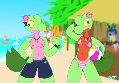 alolan_form alolan_vulpix anthro ball_(object) beach beach_ball bikini bikini_bottom bikini_top biped bracelet breasts buizel bulbasaur bulge casual_exposure clock clone clothed clothing countershading creamsicle crossdressing digital_media_(artwork) duo_focus eyelashes female fern_shinamori flower flower_accessory flower_on_head food front_view generation_1_pokemon generation_3_pokemon generation_4_pokemon generation_7_pokemon green_body green_tail group growlithe hand_behind_head hand_on_hip hi_res holding_ball holding_object inflatable jewelry lucario male male_swimwear_challenge necklace net ninjatreecko nintendo nipples outside pattern_bikini pattern_clothing pattern_swimwear pikachu pink_body pink_countershading plant pokemon pokemon_(species) pokemorph popsicle portrait pupils red_body red_countershading regional_form_(pokemon) reptile scalie seaside skimpy_bikini slit_pupils sport standing string_bikini striped_bikini striped_clothing striped_swimwear stripes swimming_trunks swimwear tail three-quarter_portrait topless topless_anthro topless_female tree treecko volleyball volleyball_net vulpix watch yellow_eyes