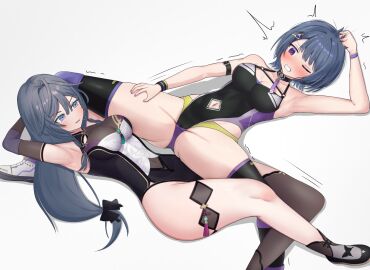 2girls armpits breasts catfight clenched_teeth crotch female kisara_(nijisanji) koshimizu_toru large_breasts nijisanji pain spread_legs struggling sururi tight virtual_youtuber wrestler wrestling wrestling_femdom wrestling_outfit wrestling_ring wrestling_singlet wrestlingryona