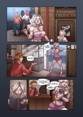 bimbo blonde_hair colored comic dialogue ecchipandaa female layla_(inflatetress) miniskirt page_1 spellbook tagme thong tubetop
