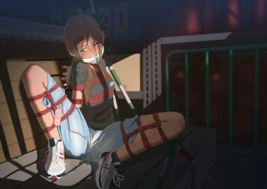 1girls ankle_socks anklehighs basketball_uniform black_socks bondage bound bound_legs breasts brown_hair brunette chest_harness cleave_gag cute cute_face female frogtie frogtied gagged helpless helpless_female kidnapped mouth_gag mouth_stuffed pink_vibrator po-i-mu pussy shoes small_breasts smaller_female sneakers socks socks_and_shoes struggling sweaty teenage_female teenager thighs tied tied_arms tied_hands tied_legs tied_thighs tied_up vibrator vibrator_in_pussy vibrator_under_clothes vibrator_under_panties