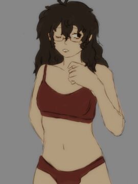akira_kurusu bikini black_hair bulge_in_panties colored female futanari ganvicyaoi glasses intersex joker_(persona) long_hair nerdy_female no_artist_signature old_art panties persona persona_5 ren_amamiya rule_63 self_harm_scars trans_woman transfem