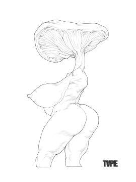 ass big_ass big_breasts big_nipples big_thighs breasts faceless_female female huge_ass huge_breasts huge_butt line_art monster monster_girl mushroom mushroom_girl mushroom_humanoid no_arms no_face plant plant_girl tape_draws