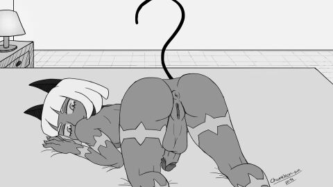 1futa 2019 all_fours animal_ears animated ass back back_view balls big_penis chameleon-san dark-skinned_futa dark_skin dated erection full-package_futa futa_only futanari gif humanoid humanoid_penis intersex kemonomimi koo looking_back monochrome nadia_fortune naked nude penis pussy short_hair short_playtime skullgirls solo solo_futa source_request spread_legs