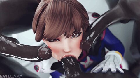 animated big_penis black_penis blowbang blowjob d.va dark-skinned_male evilbaka overwatch