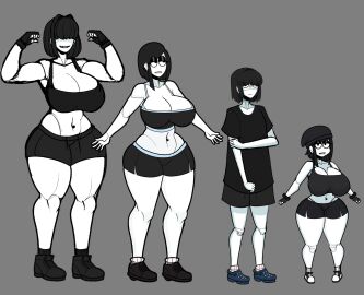 4girls athletic athletic_female big_breasts black_hair breasts breasts_bigger_than_head clothed clothed_female female female_focus female_only goth goth_girl height_difference light-skinned_female light_skin nerd original original_character pale-skinned_female pale_skin quadruplets saltynoodles shortstack size_difference solo solo_female solo_focus tall_female thick_thighs thighs timeline veronica_(saltynoodles)