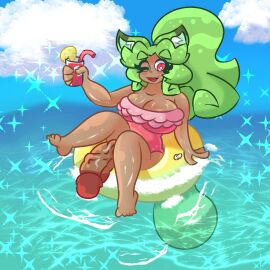 1futa absurd_res adelaine_(cactilaine) animal_ears animal_humanoid big_breasts bottomless breasts cactilaine canid canid_humanoid canine canine_humanoid clothed clothing dark-skinned_futa dark_skin erection futa_only futanari genitals hi_res holding_glass holding_object huge_cock humanoid humanoid_penis intersex kemonomimi mammal mammal_humanoid partially_clothed penis poking_out solo swim_ring swimwear tail_underwater tanuki_humanoid vein veiny_penis