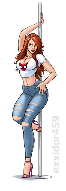 1girls exxidor455 exxidor459 female female_only human human_only light-skinned_female light_skin marvel marvel_comics mary_jane_watson mature mature_female pole red_hair red_lipstick solo spider-man_(series) spider-man_crop_top straight_hair stripper_pole themed_clothes thick_thighs thighs thong voluptuous voluptuous_female wide_hips
