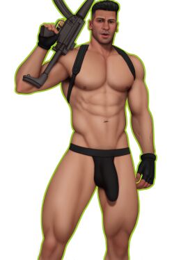 1boy abs actor armpit_hair black_hair brown_eyes celebrity drawnpr0n flaccid gun happy_trail hung in_character jockstrap jon_bernthal light-skinned_male light_skin male male_only marvel marvel_cinematic_universe marvel_comics muscular muscular_male penis pubic_hair punisher_(francis_castle) punisher_(marvel_comics) rifle solo standing weapon yaoi