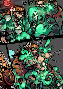 bowtie clock dante_(limbus_company) fire green_slime hair_ornament ishmael_(limbus_company) limbus_company mouthful nipple_penetration orange_hair project_moon red_hair slime slime_(substance) thighhighs yaubingowo