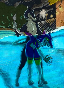 air_bubble ajicitoart ambiguous_penetration anthro asphyxiation blue_body blue_eyes blue_fur bodily_fluids box cloud container drowning duo female fence fur hi_res holding_down holding_tail lights male male/female markings mauve_(mauvedash) multicolored_body night nude outside outstretched_arm partially_submerged penetration plant pool purple_body purple_fur sardine_(mauvedash) sergal standing tail tail_tuft tears tree tuft two-tone_body underwater water yellow_markings