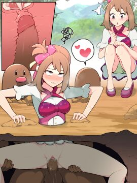 1boy 1girls alternate_costume bottomless brown_hair clothed_sex contest_dress cross_section cum cum_in_pussy cum_in_uterus cum_inside diglett everyday2 exposed_pussy eyes_rolling_back female grey_eyes holding_legs male may_(pokemon) may_(pokemon_oras) official_alternate_costume partially_clothed pokemon pokemon_oras pokephilia possible_impregnation pussy pussy_juice sex underground x-ray
