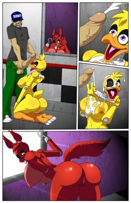 1boy 2015 2girls animatronic areola avian balls being_watched big_breasts big_penis bird breasts canine chica_(fnaf) chicken comic cum cum_on_breasts cum_on_face cumshot erect_nipples erection eye_patch eyewear female five_nights_at_freddy's fox foxy_(fnaf) genderswap genderswap_(mtf) half-closed_eyes hook human kneeling looking_at_viewer looking_back machine male mammal masturbation masturbation_onto_another mechanical navel nipples office one_eye_closed orgasm penis pussy robot rule_63 security_guard sex straight thegeckodemon thegeckoninja tongue tongue_out vein veiny_penis video_games voyeur