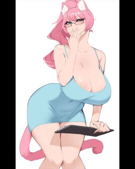 1girls dress female glasses karasuart07 looking_at_viewer pink_hair tagme tail