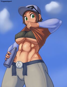 1girls abs alternate_version_available big_breasts breasts clothed_female clothing female fit fit_female hiker_(pokemon) hiker_(pokemon_sv) muscular muscular_female nintendo npc_trainer pokemon pokemon_sv triggerpigart