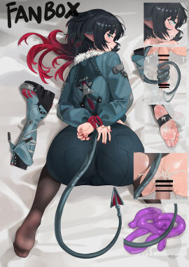 1dickgirl absurdres ahe_gao all_fours anal animal_ear_piercing animal_ears arms_behind_back ass bar_censor bed_sheet black_hair black_pantyhose boots bound bound_wrists censored chinese_commentary chuck_(harfmoondark) clothed clothing commentary_request cum cum_in_ass cum_on_body cum_on_feet cum_overflow dickgirl ejaculation erection feet female fingernails foot_fetish from_above fully_clothed fur-trimmed_jacket fur_trim futa_focus futa_sans_pussy futanari futasub gradient_hair green_eyes green_jacket green_shorts highres human intersex jacket jane_doe_(zenless_zone_zero) light-skinned_futa light_skin long_fingernails long_hair long_sleeves looking_at_viewer mosaic_censoring mouse_ears mouse_girl mouse_tail multicolored_hair nail_polish no_shoes paid_reward_available pantyhose parted_lips penis profile red_hair red_nails red_rope restrained rope shorts soles solo streaked_hair tail tailjob toes top-down_bottom-up turning_head two-tone_hair unworn_footwear urethral_insertion variant_set zenless_zone_zero