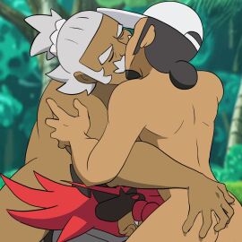 anthro ass ass_grab butt_grab erection facial_hair fellatio gay generation_7_pokemon genitals group group_sex hala_(pokemon) hand_on_ass hand_on_butt human incineroar kissing kukui_(pokemon) male male/male male_only mammal mature_male moustache nintendo nude oral penile penis pokemon pokemon_(species) pokemon_professor pokephilia professor_kukui sex tetrahomoerotica threesome trio yaoi