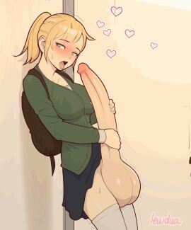 1futa after_oral animated animated_image autofellatio backpack balls blonde_hair blue_eyes cardigan erection exibitionism futa_only futanari gif hearts hiding highres horny huge_balls huge_cock indecent_exposure intersex large_balls large_penis lewdua long_penis mostly_nude nessie_(lewdua) no_panties onomatopoeia original_character penis ponytail saliva saliva_string saliva_trail school school_uniform schoolgirl skirt solo stealth_masturbation sweat tagme testicles text thighhighs throbbing_penis tongue tongue_out tremble_spikes trembling watching_from_afar