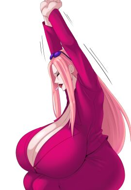 breasts cleavage enormous_breasts female female_only gigantic_breasts hina_(one_piece) kneeling light-skinned_female light_skin one_piece smoking solo solo_female stretching sunnysundown