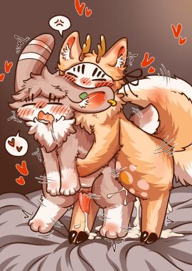 anal anthro asian_mythology ass blush blush_lines bodily_fluids chinese_mythology cum cum_in_ass cum_inside duo east_asian_mythology fabulous_beasts fenz_(studio) genital_fluids heart_symbol hi_res jvcheng_uwu male male/male mythology sibuxiang_the_deer_(youshouyan) tail tail_motion tailwag tuye_(youshouyan)