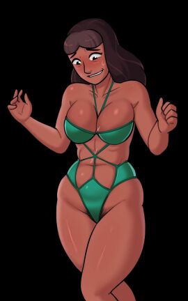 1girls ashleyblaze_(editor) breasts brown_skin dark_hair embarrassed female grey_hair indian large_breasts milf monokini priyanka_maheswaran pubic_hair relatedguy solo steven_universe swimwear thick_thighs tight_clothing wide_hips