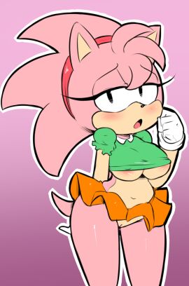 amy_rose areola ass bedroom_eyes big_ass big_breasts big_butt big_thighs blush breasts classic_amy_rose dress eyes_half_open female hearlesssoul pussy sega skirt slightly_chubby small_clothes sonic_(series) sonic_cd sonic_the_hedgehog_(series) tail thick_thighs tight_clothes upskirt