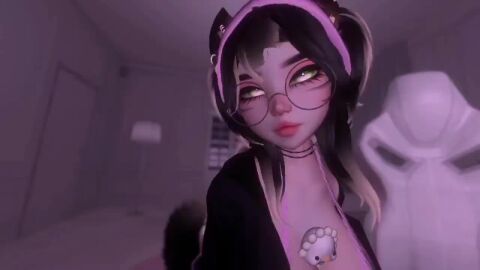 1girls animal_ears animated breasts cleavage glasses indoors inside kaii_ennn mp4 solo tagme video vrchat vrchat_avatar vrchat_model
