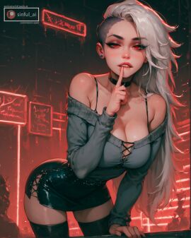 1girls ai_assisted aisinful ass big_ass big_breasts big_butt breasts cleavage female female_only helluva_boss hi_res huge_breasts human_loona large_breasts leather loona_(helluva_boss) solo thick_thighs thighs white_hair wide_hips