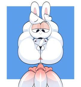 anthro anus ass balls balls_camel_toe bikini bikini_thong ciavs ciavs_(chracter) clothed clothing erection feet femboy foreskin genitals glans group hi_res humanoid_genitalia humanoid_penis imminent_sex lagomorph leporid male male/male mammal nipples penis penis_size_difference perineum pink_anus pink_glans pink_nipples rabbit skimpy swimwear uncircumcised white_balls white_penis white_perineum