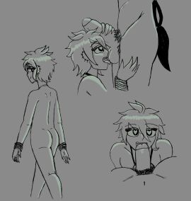 ass_focus bisexual bracelets chabashira_tenko crocodilianbooty danganronpa danganronpa_v3 futa_on_male futanari heart_eyes licking_balls licking_penis naked necklace nude oral_sex penis pubic_hair rantaro_amami