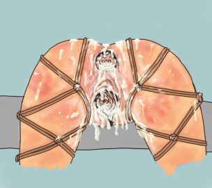 ass bondage cum_drip cum_in_ass cum_in_pussy female gaping gaping_anus gaping_pussy pussy