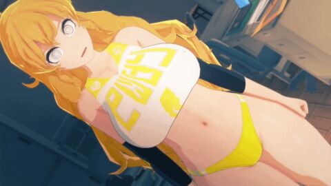 3d blonde_hair bra breasts consensual female femsub gym_clothes gym_uniform huge_breasts hypnosis mind_control rwby spiral_eyes thick_thighs thong thong_panties willing_sub yang_xiao_long