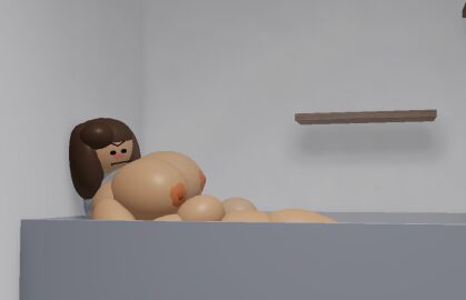 3d >:[ bathing bathroom bathtub blush breasts female goofylookin large_breasts light-skinned_female light_skin naked_female orange_areola roblox scarf self_upload solo_female steam