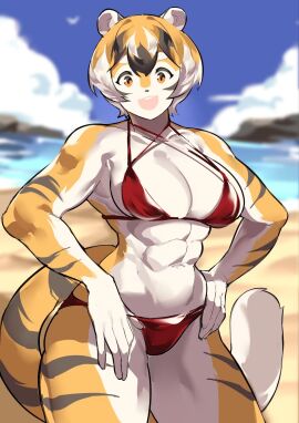 anthro big_breasts bikini breasts cleavage feline female furry huge_breasts mei_xiang muscular muscular_female mx99926 short_hair swimsuit tagme thick_thighs tiger tiger_girl wide_hips