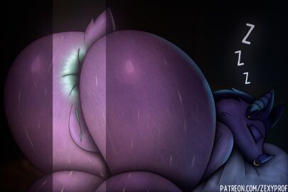 anthro anus ass ass_up bat bed bedding bedroom big_anus big_ass big_butt bodily_fluids closed_eyes door ear_piercing facial_piercing female furniture genitals huge_ass huge_butt mammal maya_(void_dew) nose_piercing nose_ring on_bed open_door piercing purple_body pussy ring_piercing sleeping sleeping_nude solo sound_effects sweat sweaty_ass sweaty_butt tail thick_thighs vowelless vowelless_sound_effect zexyprof zzz