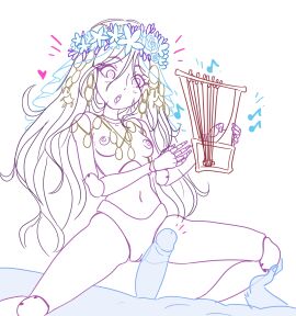 1boy 1boy1girl 1girls 2d 2d_(artwork) areolae blank_background blush_lines breasts elden_ring elden_ring_nightreign female flower_in_hair flowers_in_hair fromsoftware gravelurkertsk heart instrument looking_at_penis looking_down_at_penis male nipples nude nude_female penis penis_twitch pussy pussy_peek revenant_(nightreign) sketch tagme unseen_male_face vagina white_background