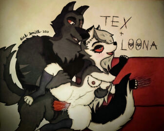 1boy 1girls 2021 animal_genitalia anthro bigricksmith blush bodily_fluids breasts canid canid_demon canine canis demon demon_girl duo ears female fingerless_gloves furniture furry genital_fluids genitals goth goth_girl grey_body grey_fur grey_hair hellaverse hellhound helluva_boss humanoid_genitalia humanoid_vulva infidelity leg_glider_position long_hair looking_pleasured loona_(helluva_boss) male male/female mammal mythological_canine mythological_creature mythology naked naked_female naked_male nipple_piercing nipples nude nude_female nude_male open_mouth penetration penis piercing pussy raised_leg red_sclera sex signature size_difference sofa tail traditional_media_(artwork) two-tone_body two-tone_fur two-tone_tail vaginal_fluids vaginal_penetration vortex_(helluva_boss) vulva white_body white_eyes white_fur wolf wolf_girl