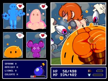 ambiguous_gender ambiguous_humanoid anal anal_sex ass big_ass big_butt black_eyes blue_goo blush bodily_fluids body_part_in_ass bomb captain_kirb clenched_teeth clothing cybernetic_arm cybernetic_leg cybernetic_limb cybernetics cyborg explosives female female_human female_penetrated gameplay_mechanics genitals gloves goo_creature goo_humanoid goo_penis group gui hair handwear health_bar health_points heart_symbol human human_ears humanoid interspecies lit_fuse machine male male/female male_humanoid male_penetrating male_penetrating_female mammal metal_teeth mouse murid murine number orange_goo orange_hair peacock_(skullgirls) penetration penile penile_penetration penis penis_in_ass phallic_looking pink_blush pink_goo pink_heart purple_goo pussy red_heart rodent sex sharp_teeth simple_face skullgirls tan_body tan_butt tan_ears tan_nose tan_pussy tears teeth text unusual_anatomy unusual_eyes white_text